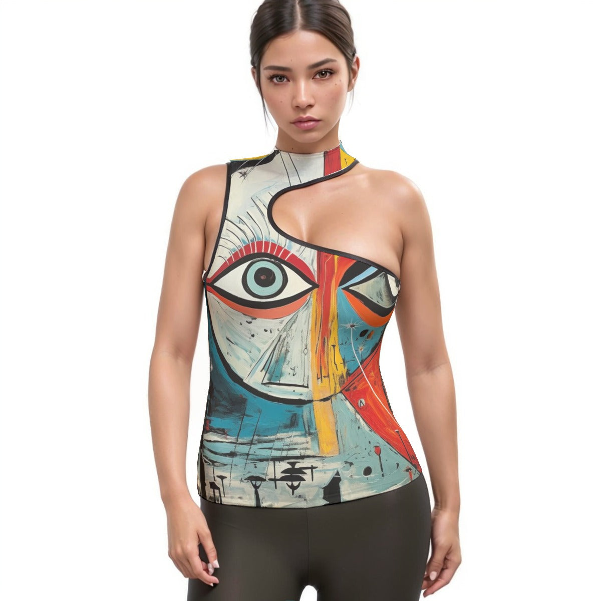 All-Over Print Women's Halter Sleeveless Asymmetrical Tank Top