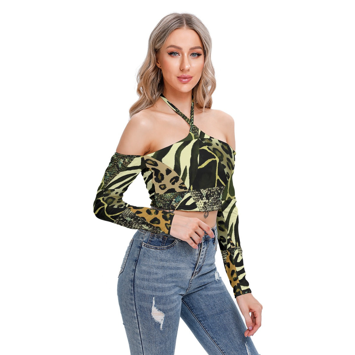 All-Over Print Women's Halter Lace-up Top