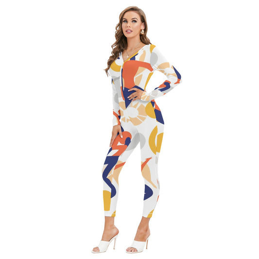All-Over Print Women's Plunging Neck Jumpsuit