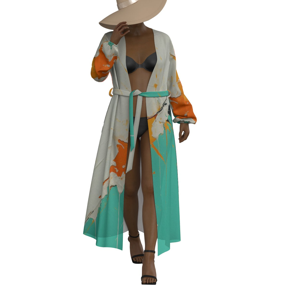 All-Over Print Women's Lace-up Chiffon Robe