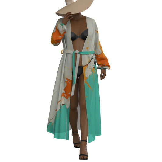 All-Over Print Women's Lace-up Chiffon Robe