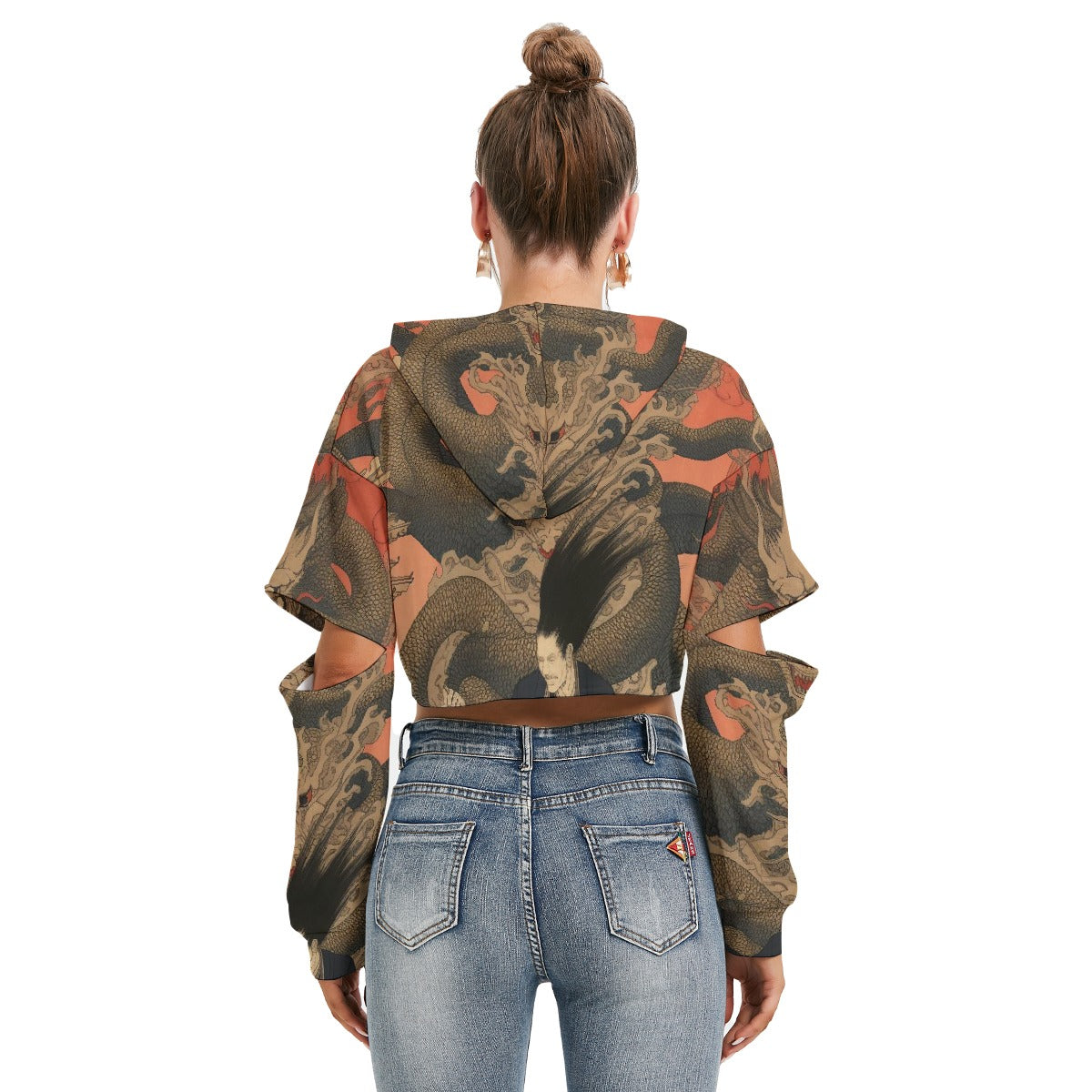 All-Over Print Women's Heavy Fleece Hoodie With Hollow Out Sleeve