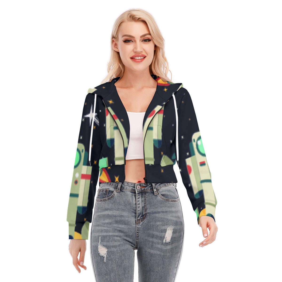 All-Over Print Women's Crop Top Hoodie With Zipper Closure