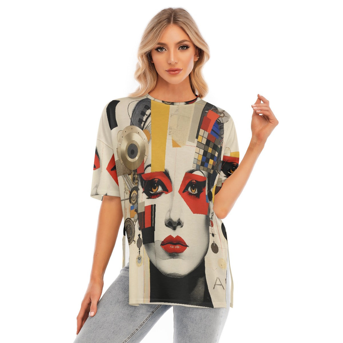 All-Over Print Women's Short Sleeves T-shirt With Hem Split