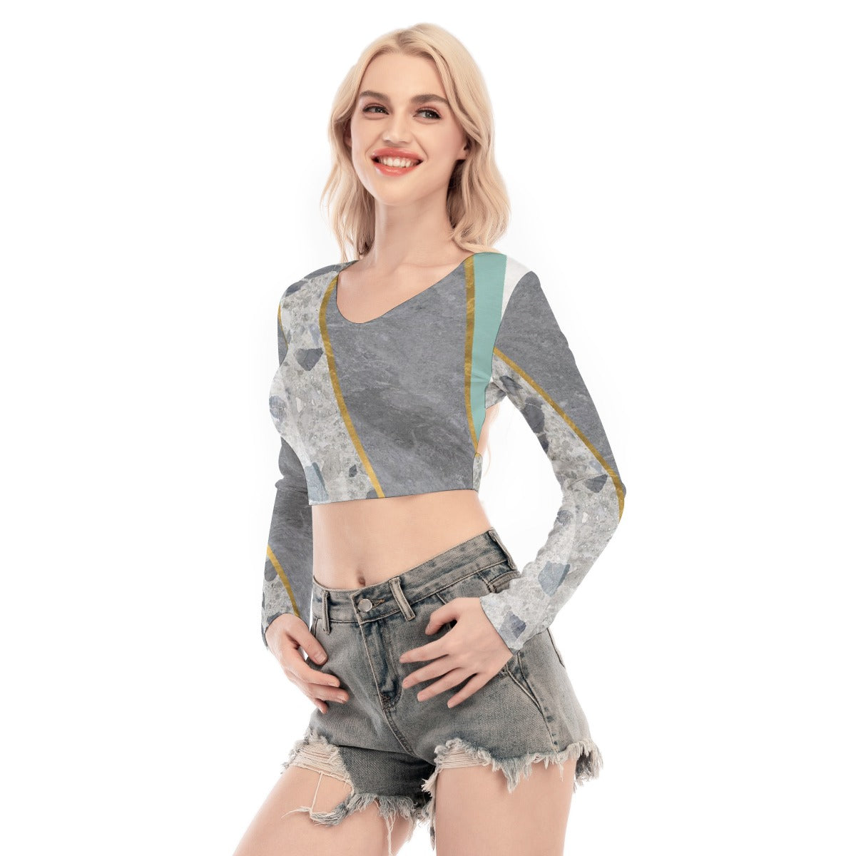 All-Over Print Women's Back Hollow T-shirt With Strap