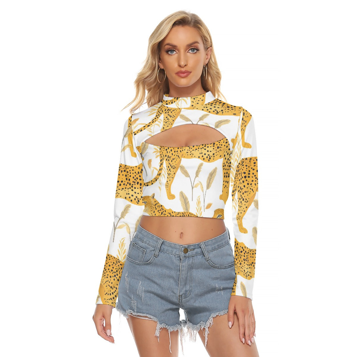 All-Over Print Women's Hollow Chest Keyhole Tight Crop Top