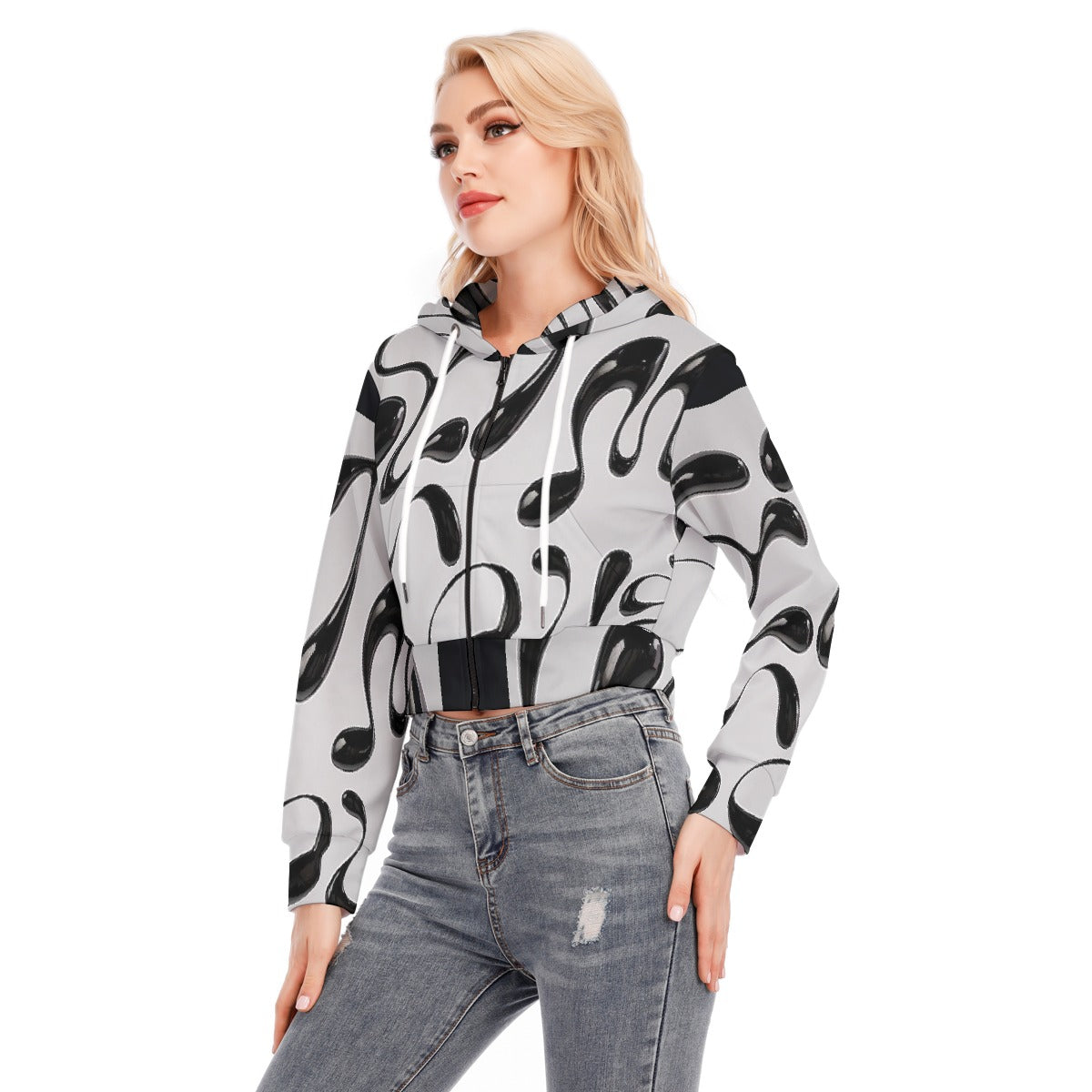 All-Over Print Women's Crop Top Hoodie With Zipper Closure