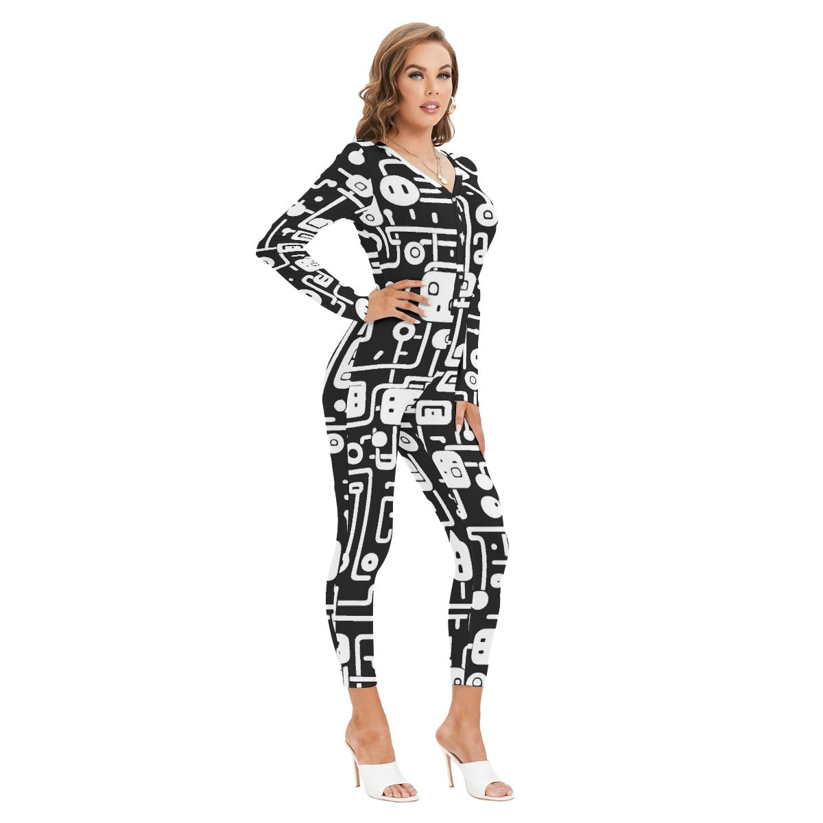 All-Over Print Women's Plunging Neck Jumpsuit