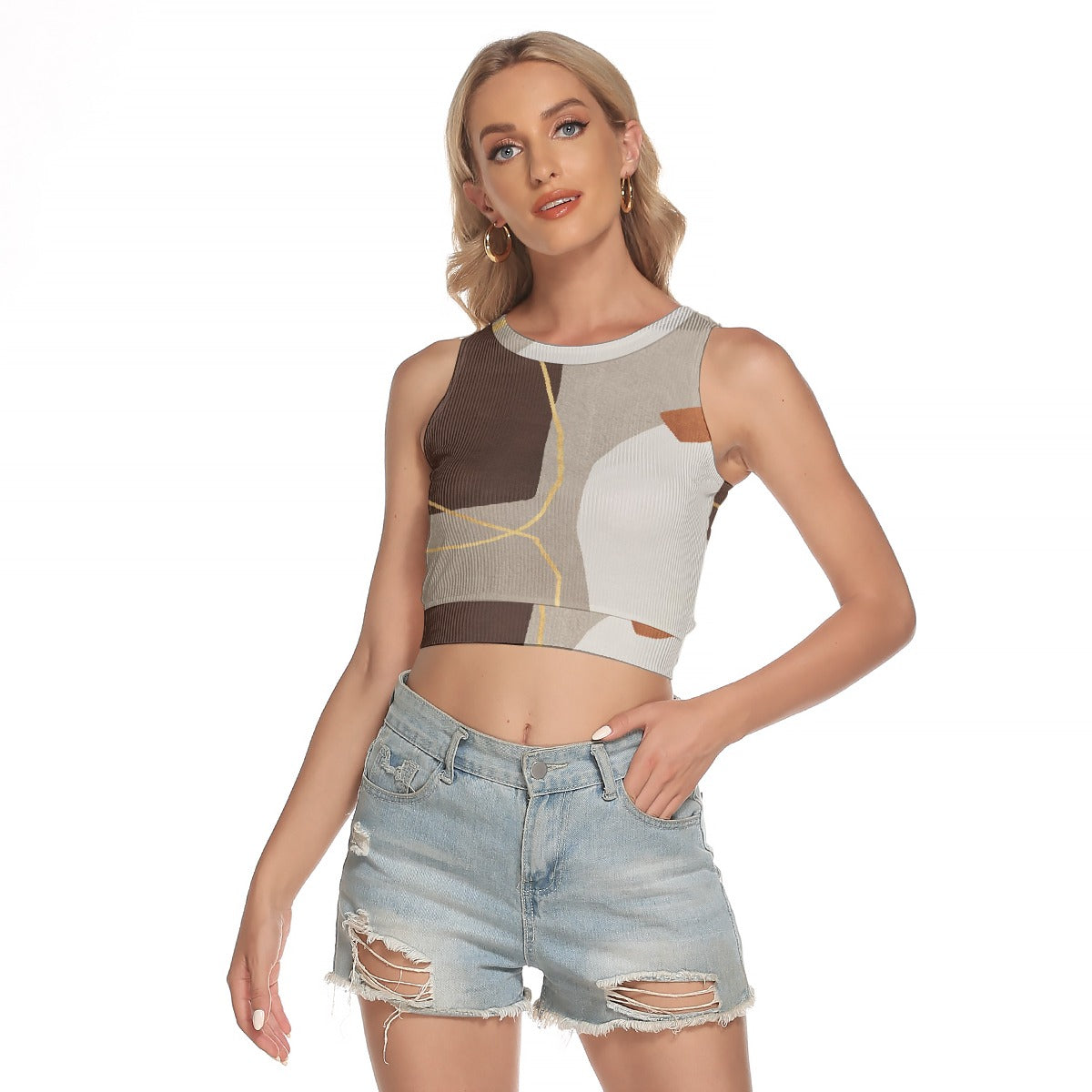 All-Over Print Women's Sleeveless Back Hollow Crop Top