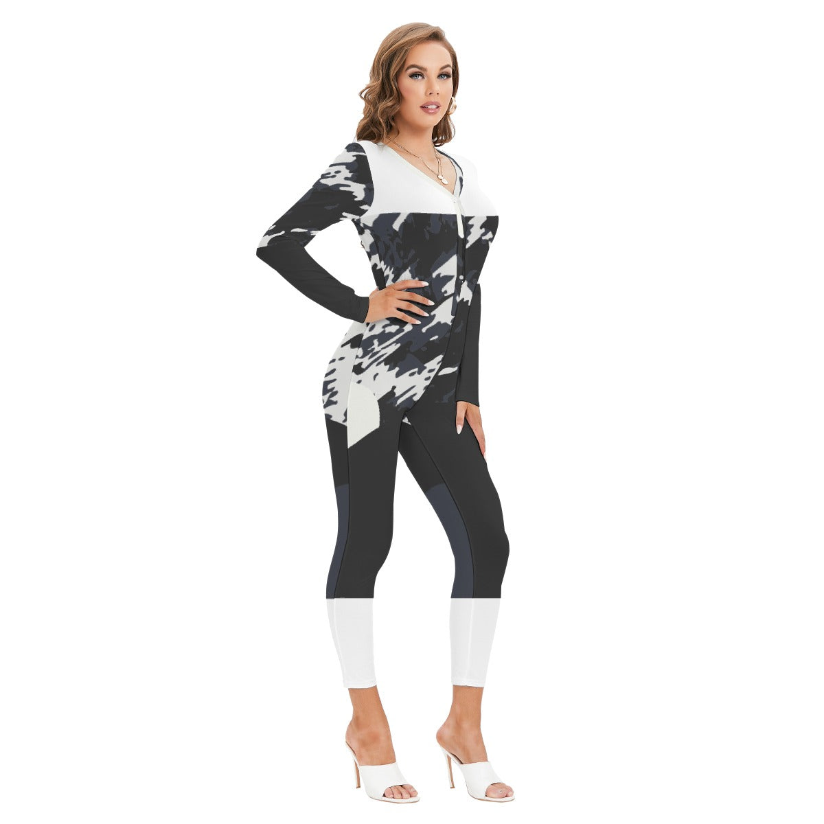 All-Over Print Women's Plunging Neck Jumpsuit