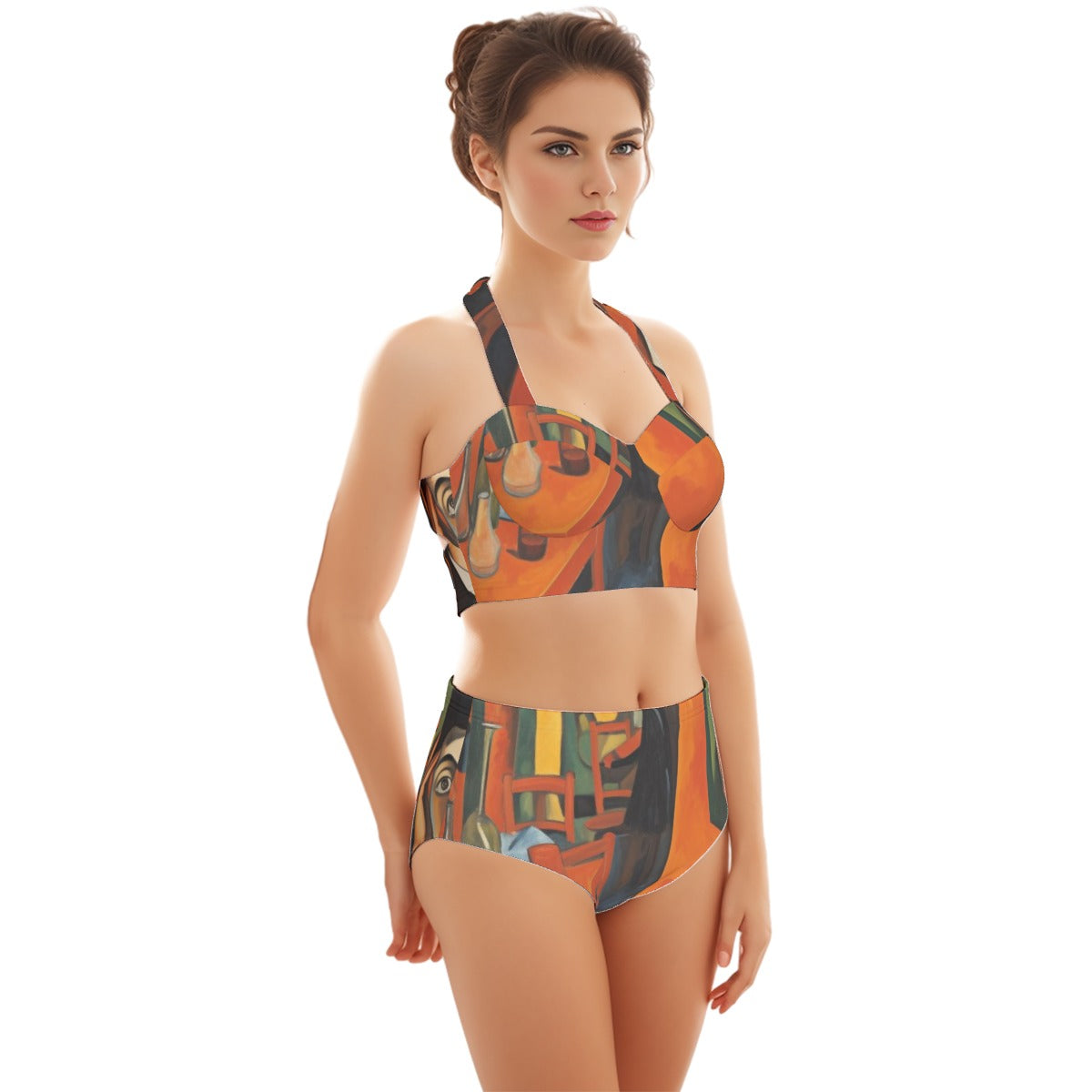 All-Over Print Women's Swimsuit Set With Halter