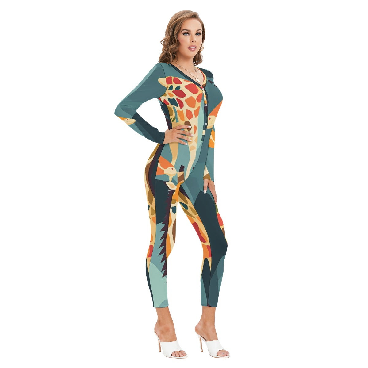 All-Over Print Women's Plunging Neck Jumpsuit