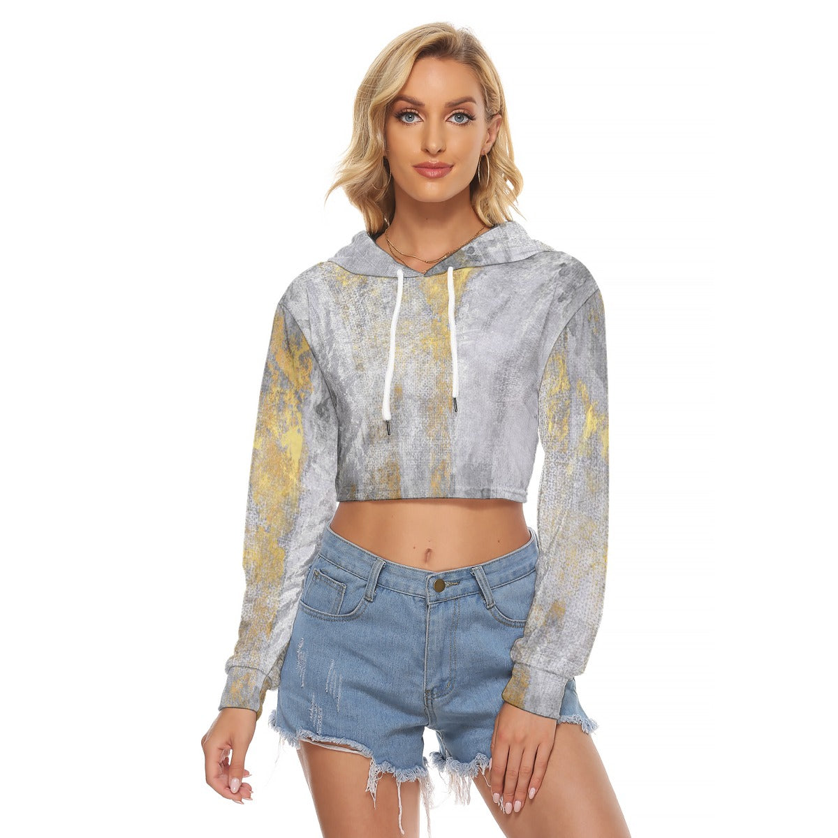 All-Over Print Women's Crop Top Hoodie|Velvet