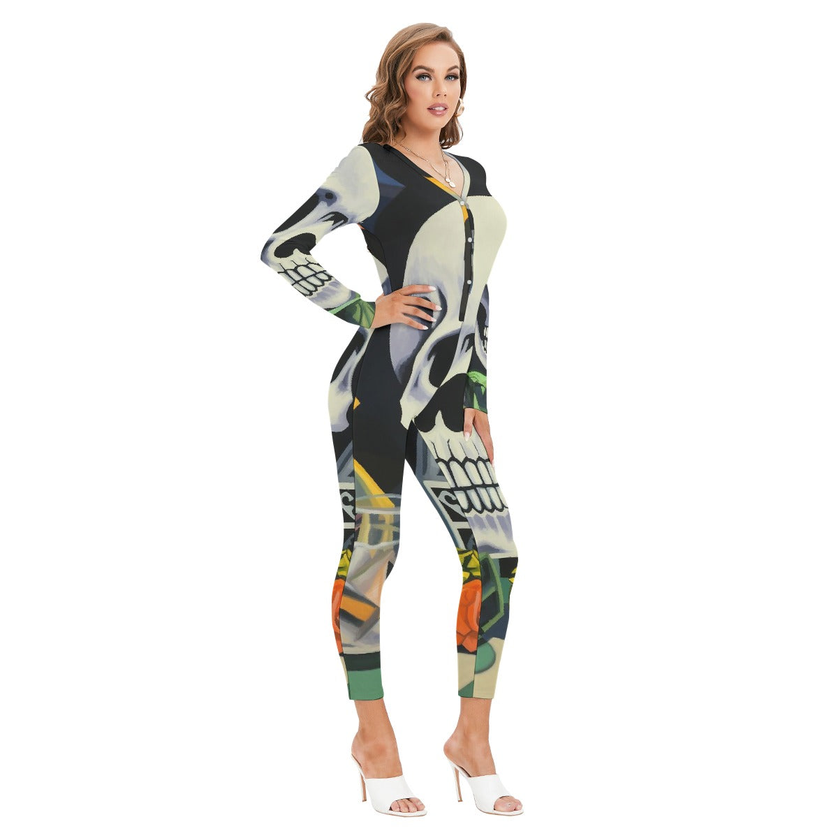 All-Over Print Women's Plunging Neck Jumpsuit