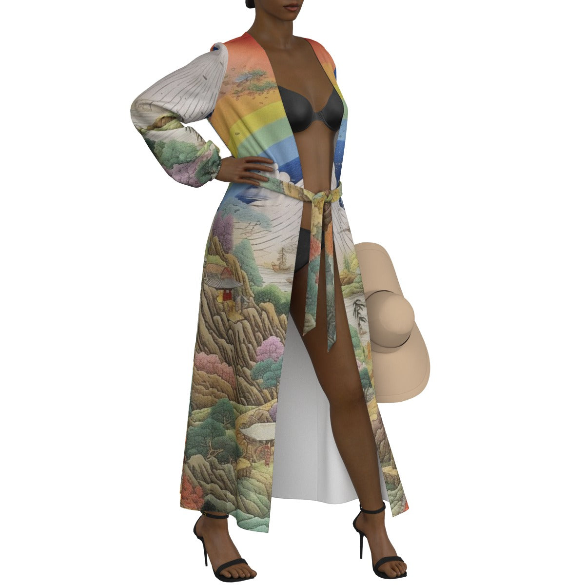 All-Over Print Women's Lace-up Chiffon Robe