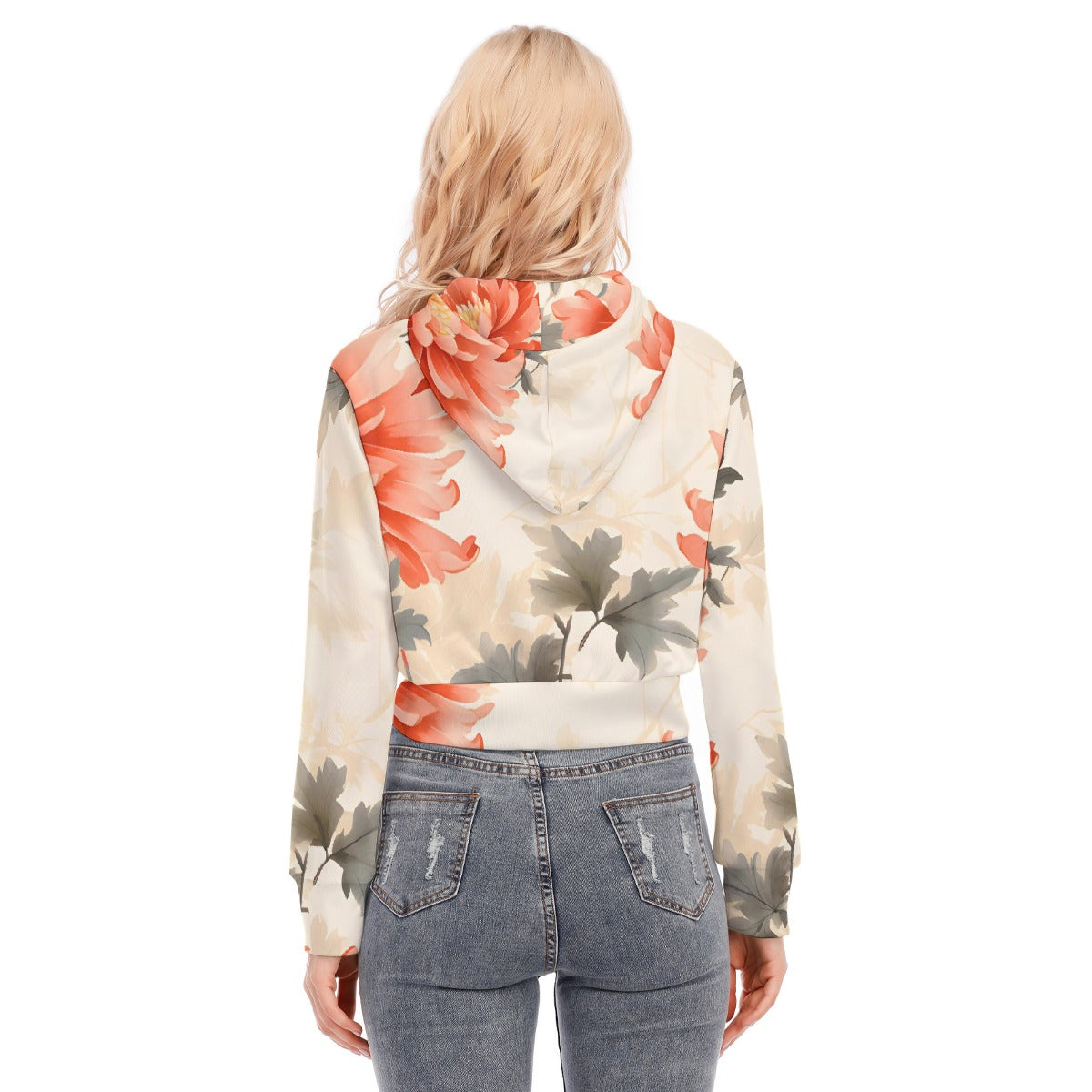 All-Over Print Women's Crop Top Hoodie With Zipper Closure