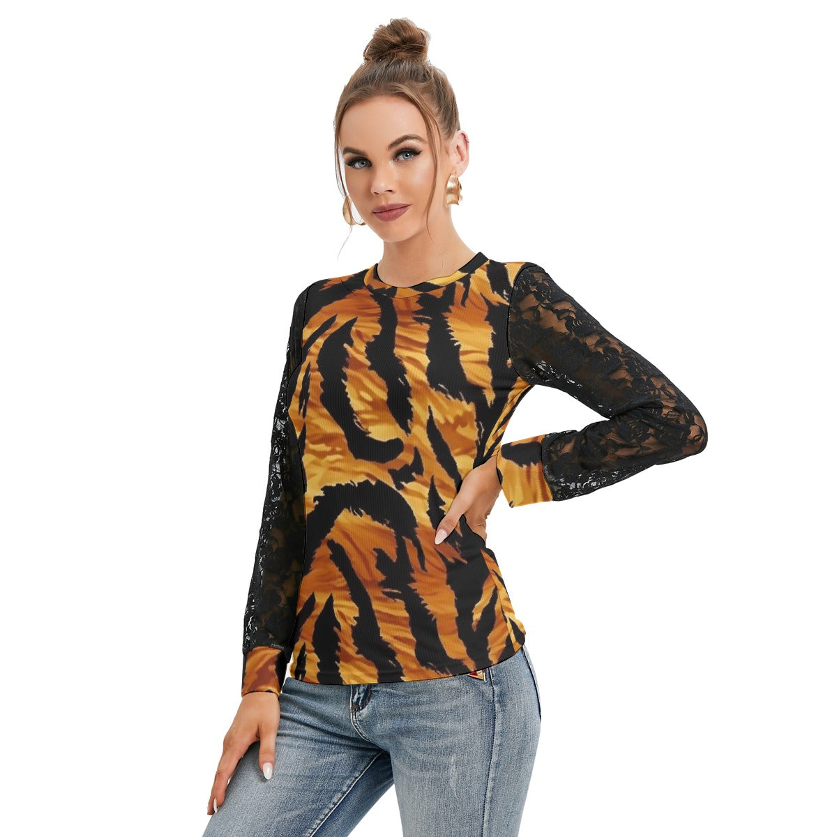 All-Over Print Women's T-shirt And Sleeve With Black Lace