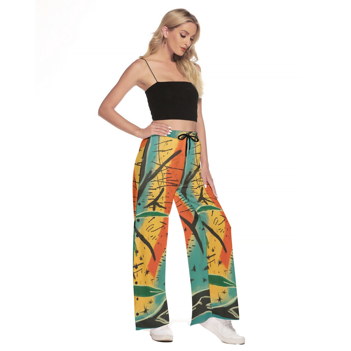 All-Over Print Women's Side Slit Snap Button Trousers
