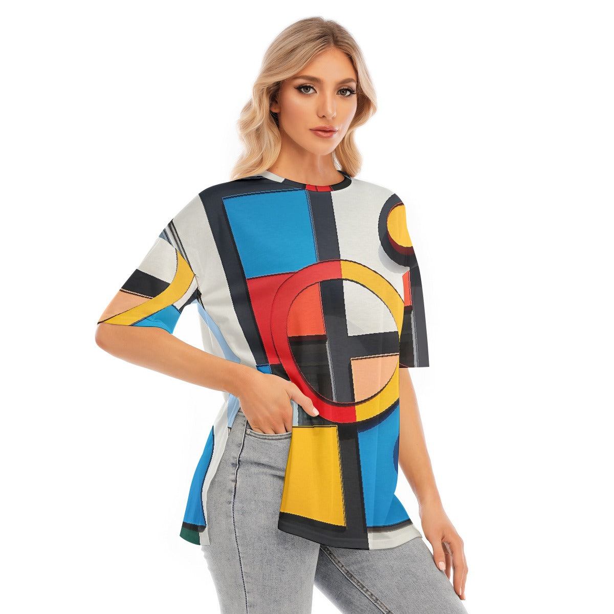 All-Over Print Women's Short Sleeves T-shirt With Hem Split