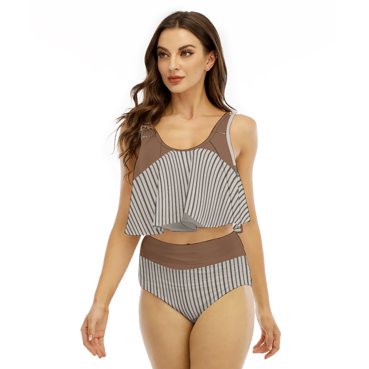 All-Over Print Women's Ruffled Vest Bikini Swimsuit