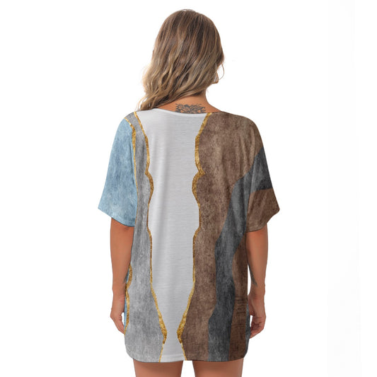 All-Over Print Women's Bat Sleeves V-Neck Blouse