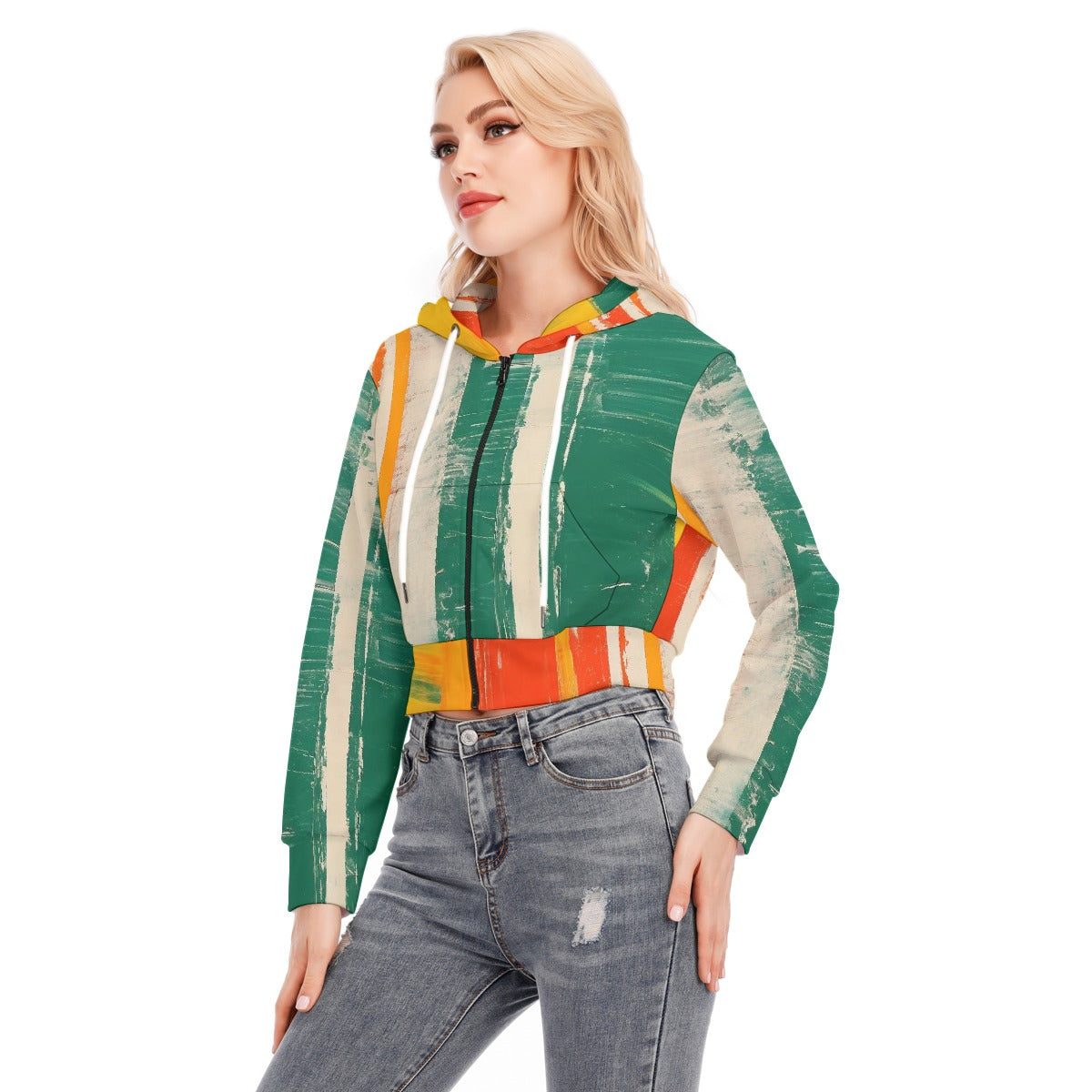All-Over Print Women's Crop Top Hoodie With Zipper Closure