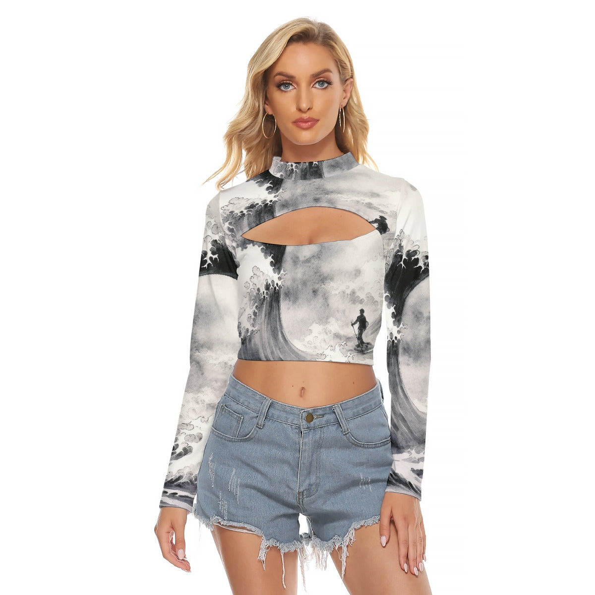 All-Over Print Women's Hollow Chest Keyhole Tight Crop Top