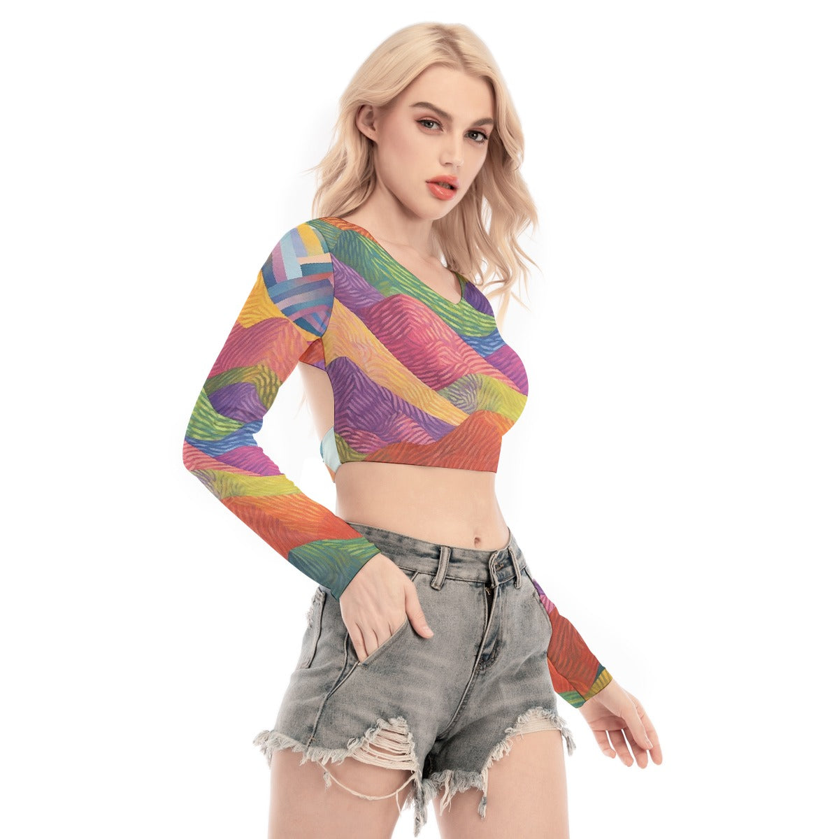 All-Over Print Women's Back Hollow T-shirt With Strap