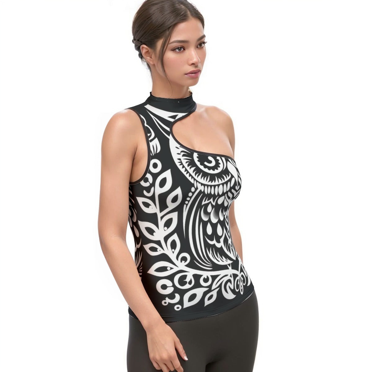 All-Over Print Women's Halter Sleeveless Asymmetrical Tank Top