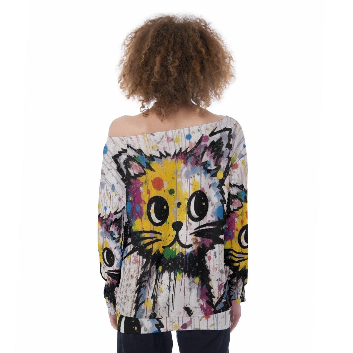 All-Over Print Oversized Women's Off-Shoulder Sweatshirt