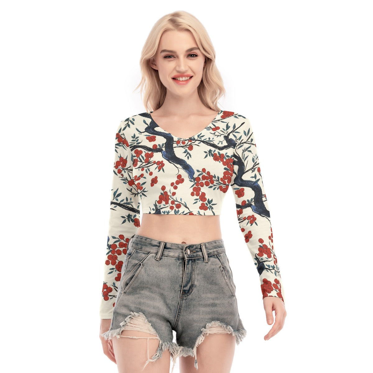 All-Over Print Women's Back Hollow T-shirt With Strap