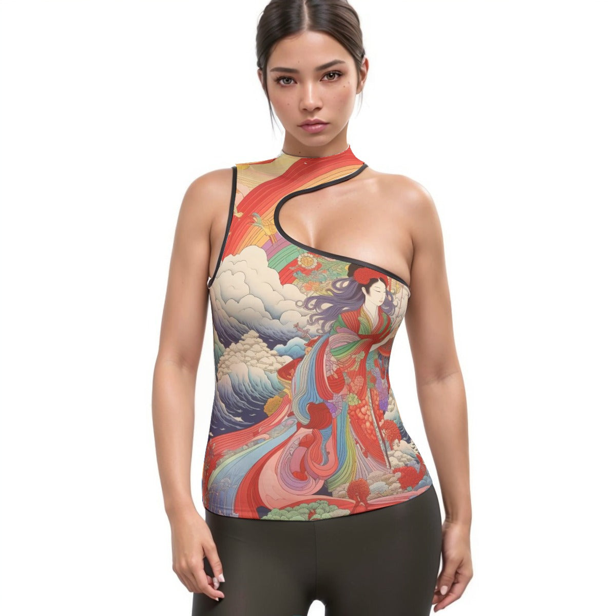 All-Over Print Women's Halter Sleeveless Asymmetrical Tank Top