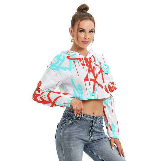 All-Over Print Women's Heavy Fleece Hoodie With Hollow Out Sleeve