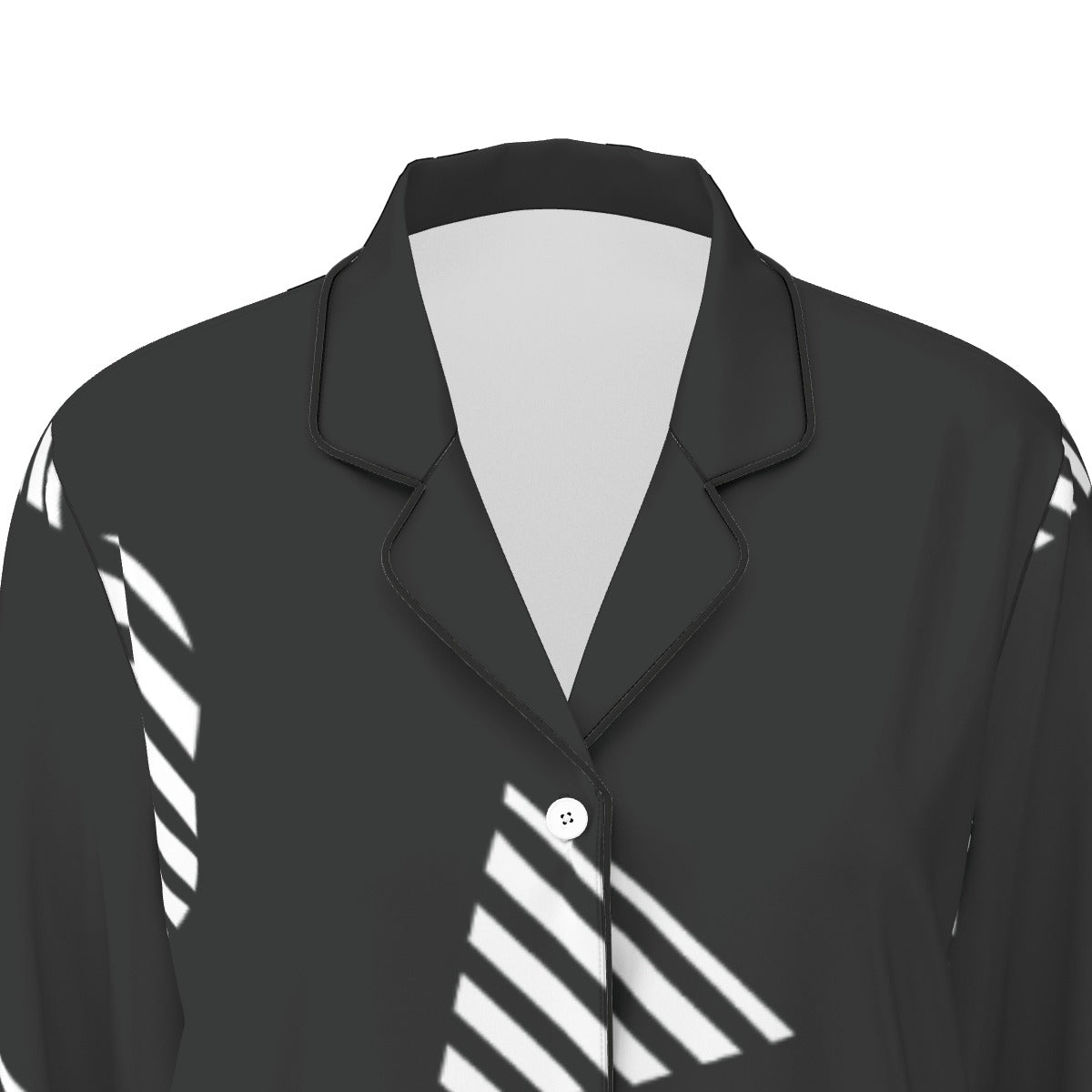 All-Over Print Women's Long Sleeve Pajama Set With Black Contrast Piping