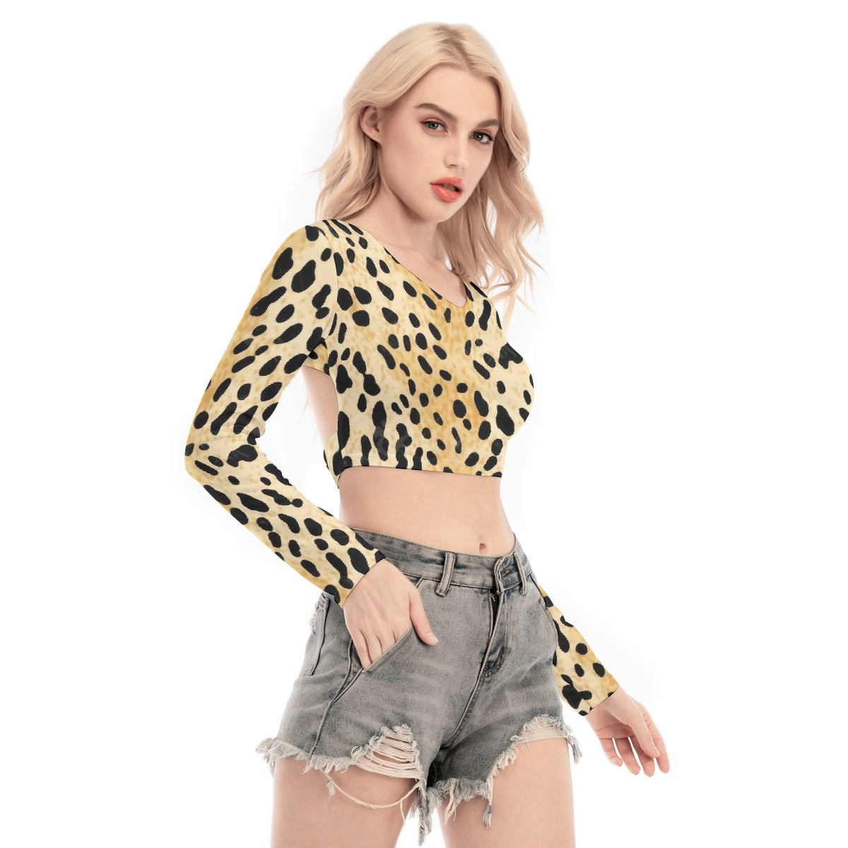 All-Over Print Women's Back Hollow T-shirt With Strap