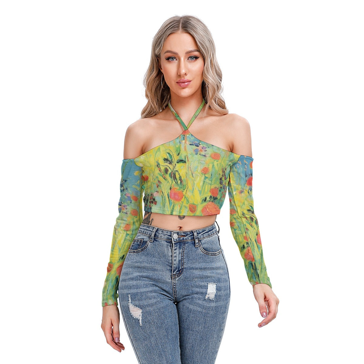 All-Over Print Women's Halter Lace-up Top