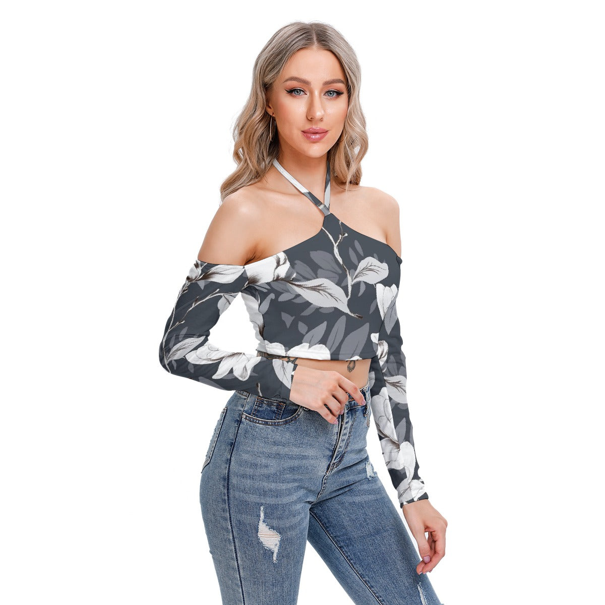 All-Over Print Women's Halter Lace-up Top