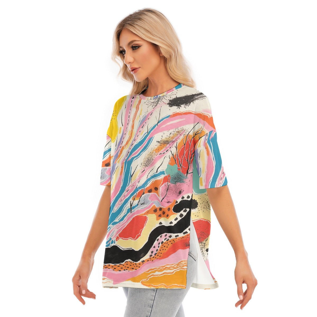 All-Over Print Women's Short Sleeves T-shirt With Hem Split