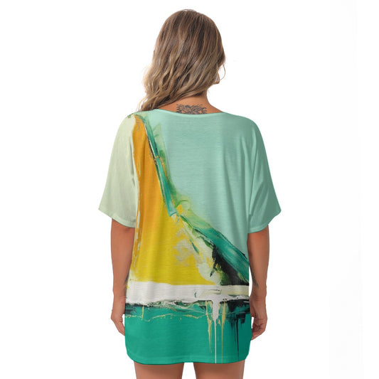 All-Over Print Women's Bat Sleeves V-Neck Blouse