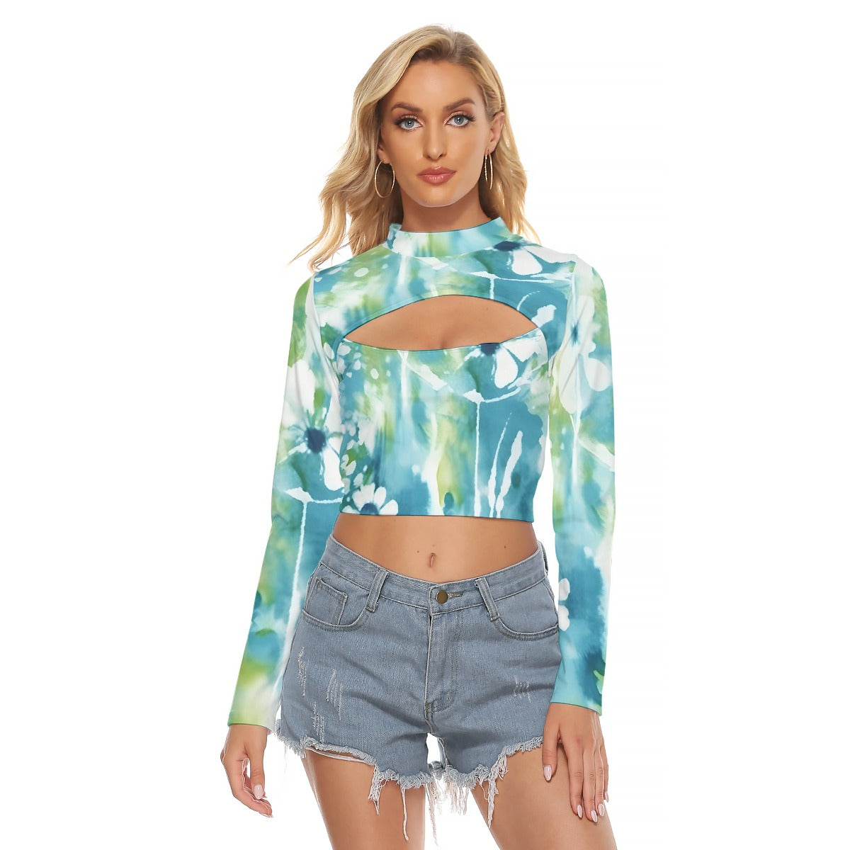 All-Over Print Women's Hollow Chest Keyhole Tight Crop Top