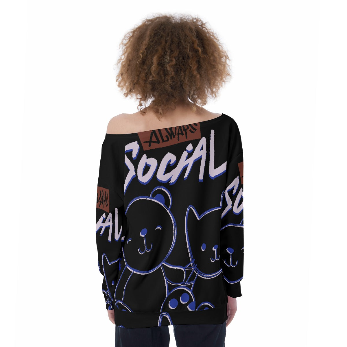 All-Over Print Oversized Women's Off-Shoulder Sweatshirt