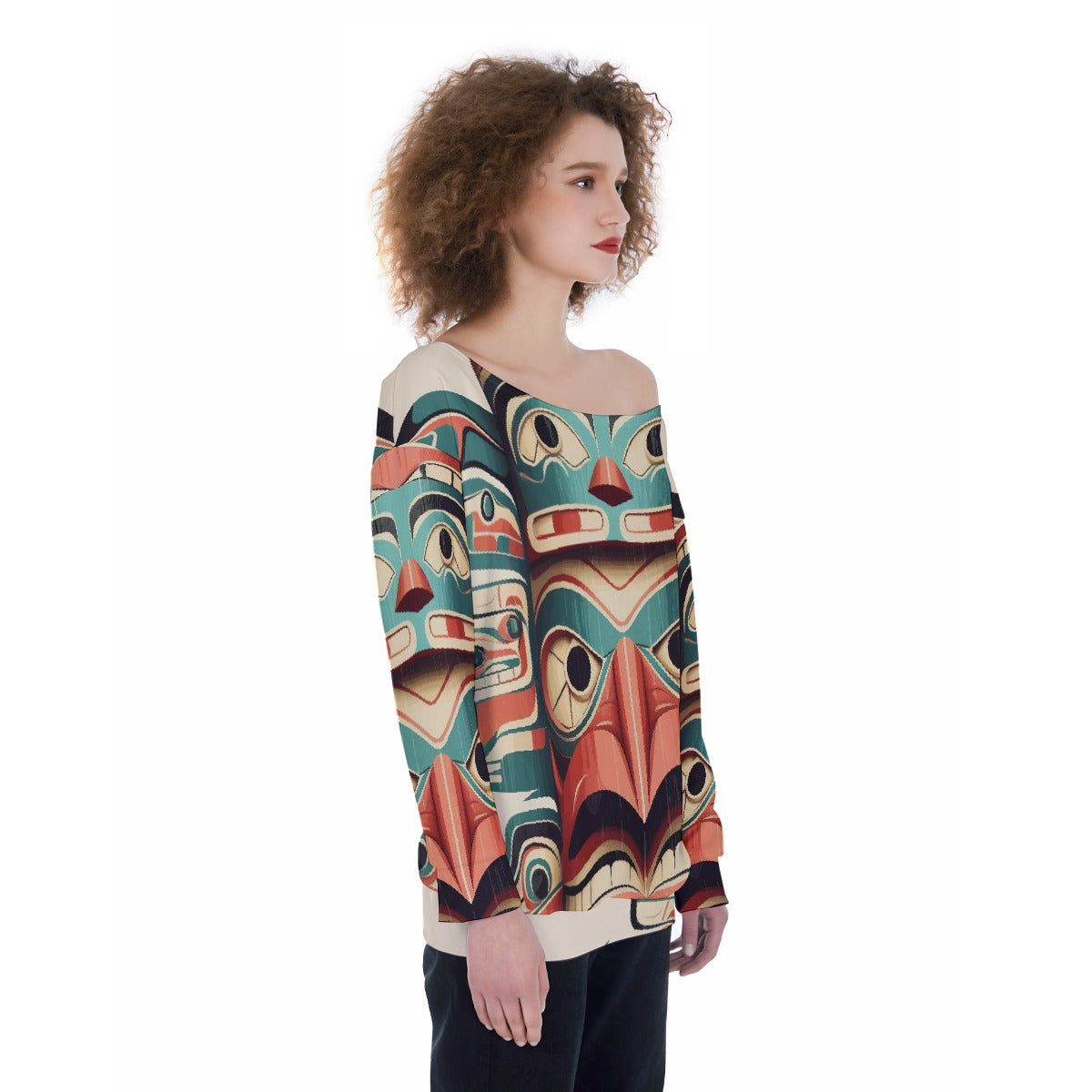 All-Over Print Oversized Women's Off-Shoulder Sweatshirt