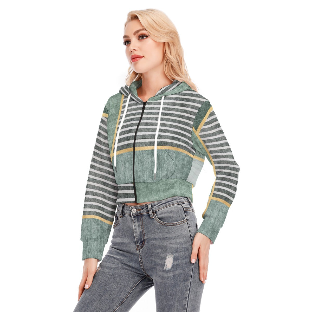All-Over Print Women's Crop Top Hoodie With Zipper Closure
