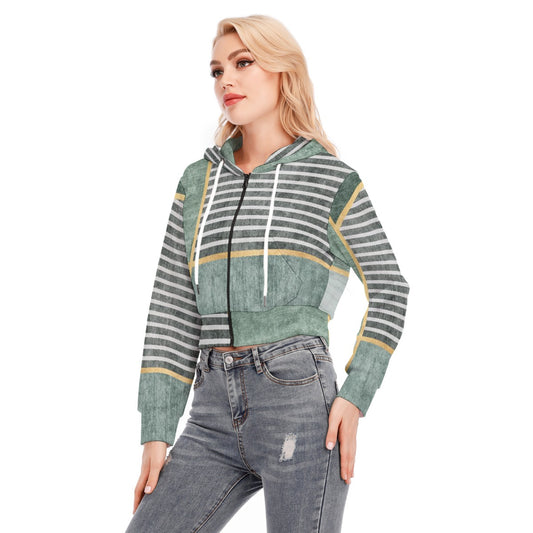 All-Over Print Women's Crop Top Hoodie With Zipper Closure