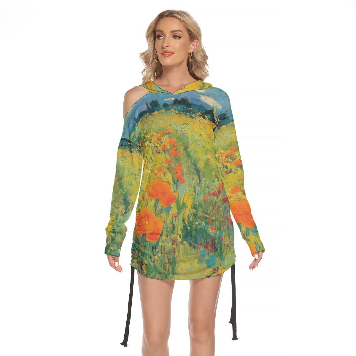 All-Over Print Women's One-shoulder Dress With Waist Shirring