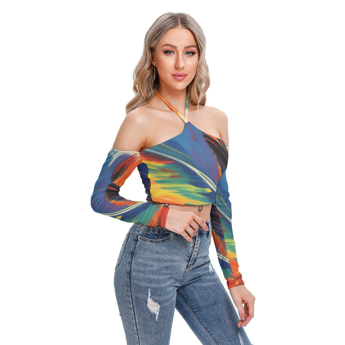 All-Over Print Women's Halter Lace-up Top