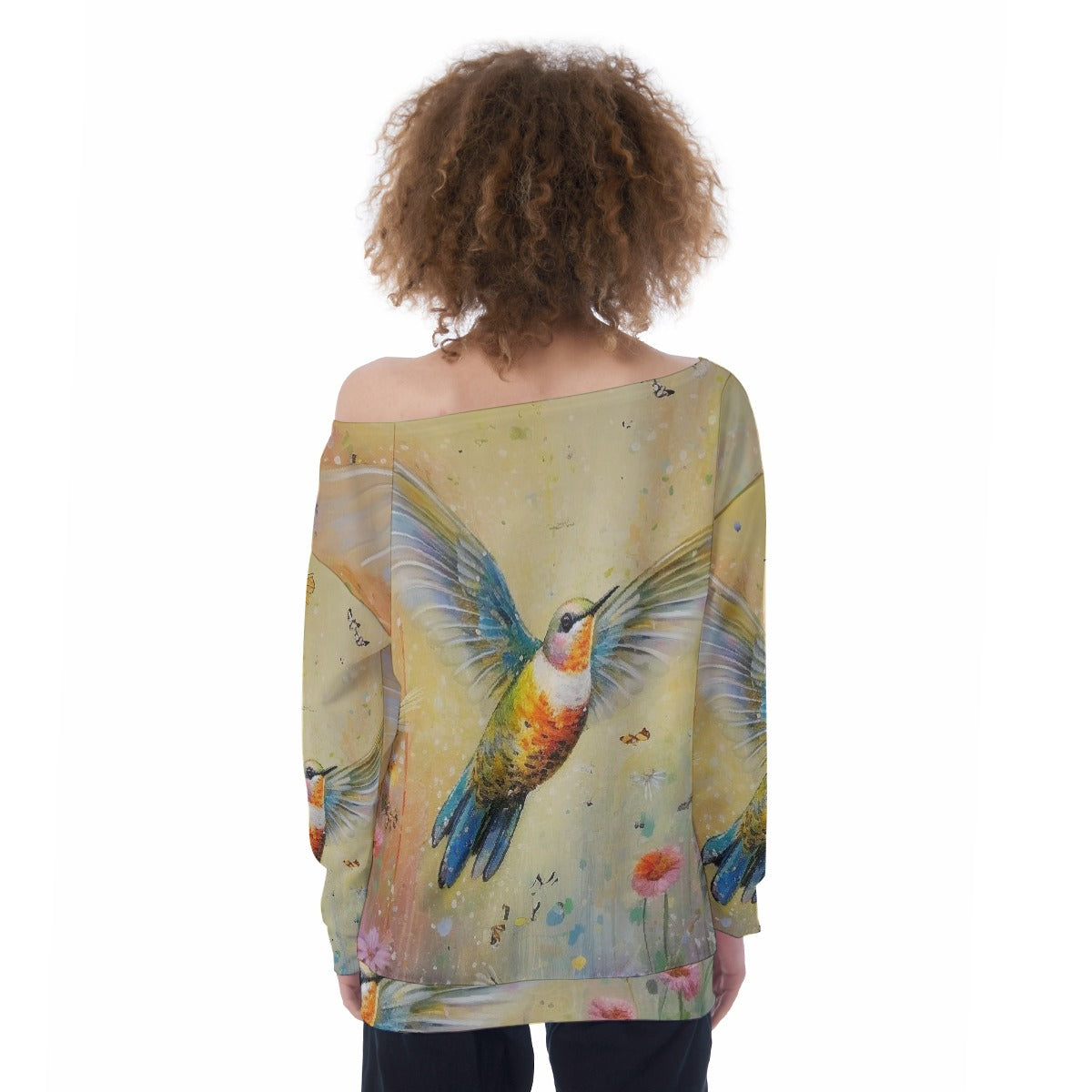 All-Over Print Oversized Women's Off-Shoulder Sweatshirt