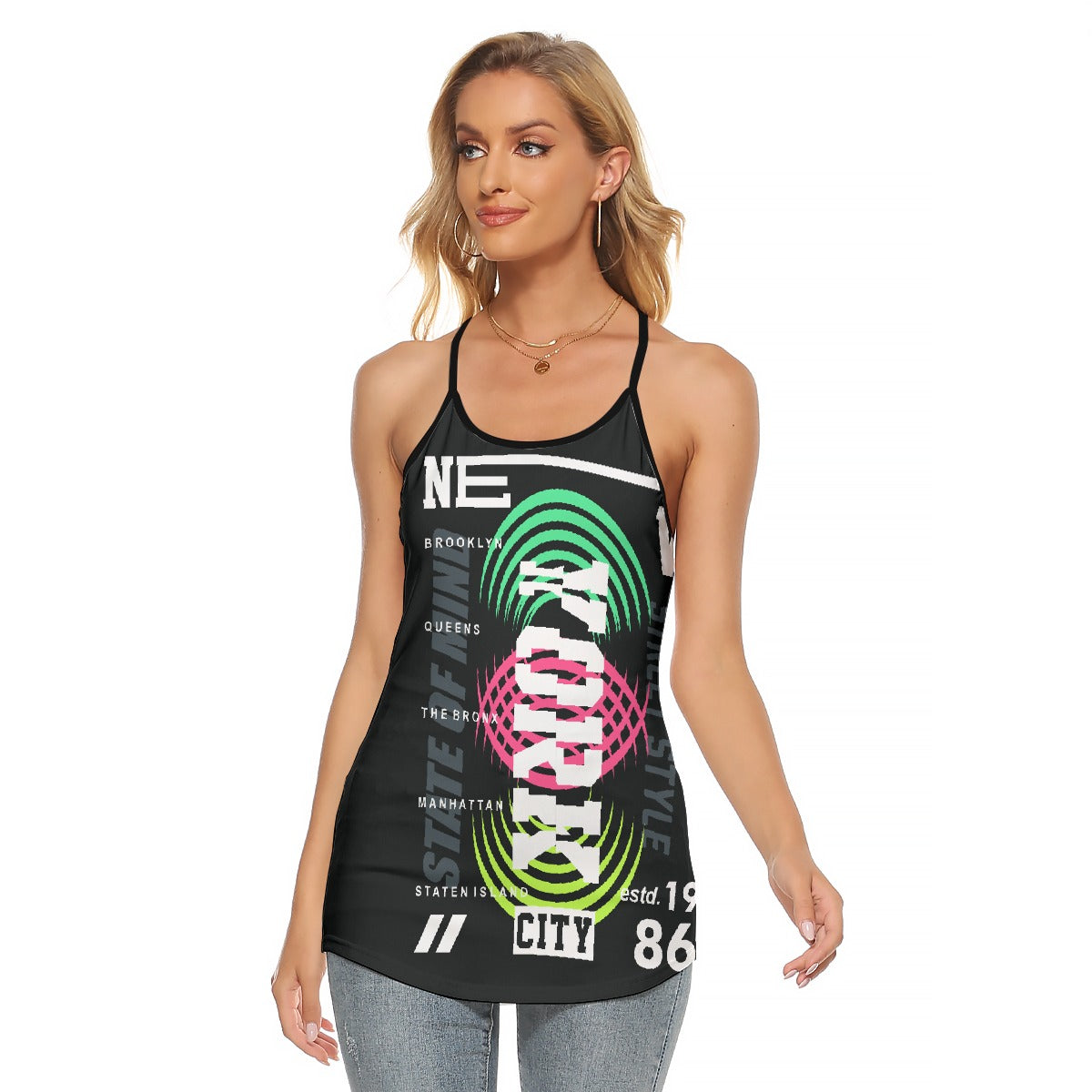 All-Over Print Women's Criss-Cross Open Back Tank Top