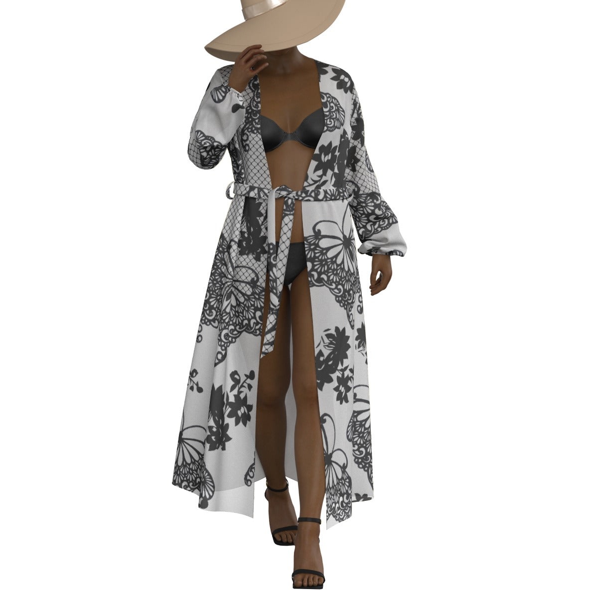 All-Over Print Women's Lace-up Chiffon Robe