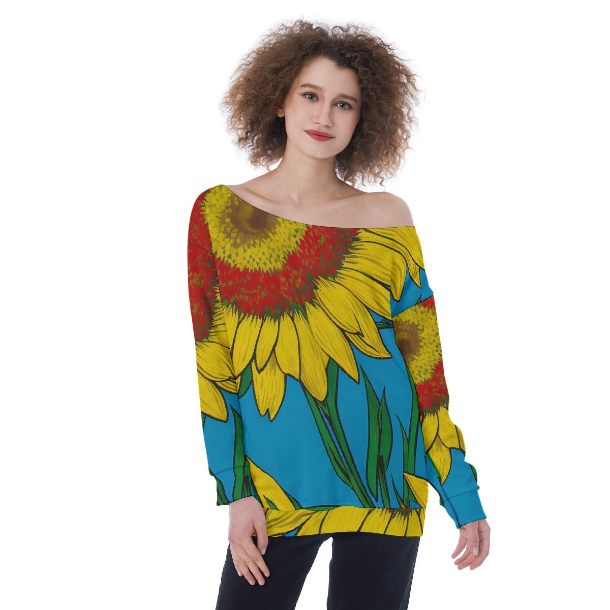 All-Over Print Oversized Women's Off-Shoulder Sweatshirt
